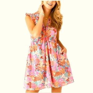 Anthropologie Banjanan Ellian Dress Large Floral Pink Orange